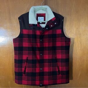 Lucky Brand Men's Red and Black Flannel Sherpa Lined Plaid Vest